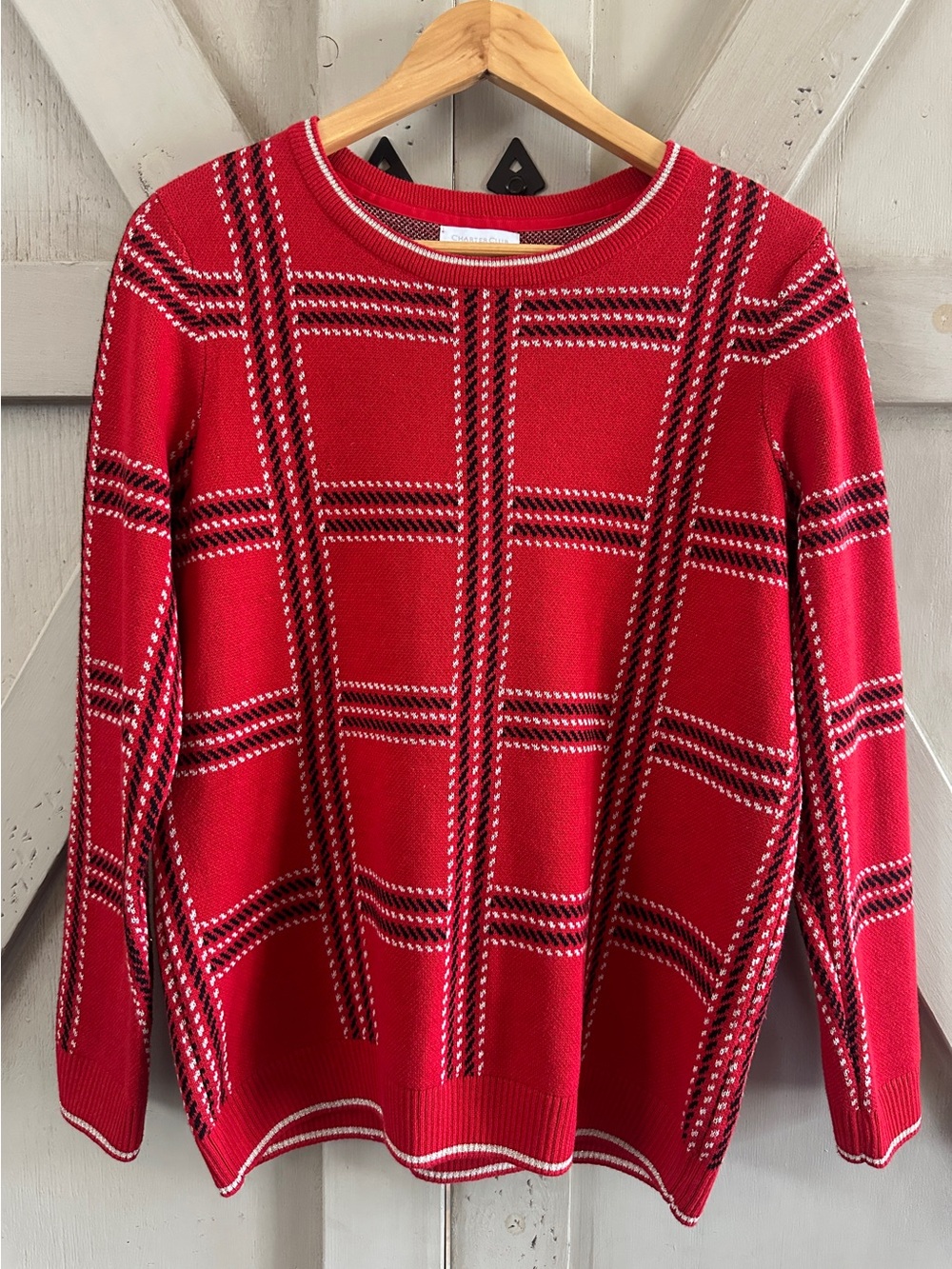 Charter Club Red Black White Plaid Knit Sweater Size M